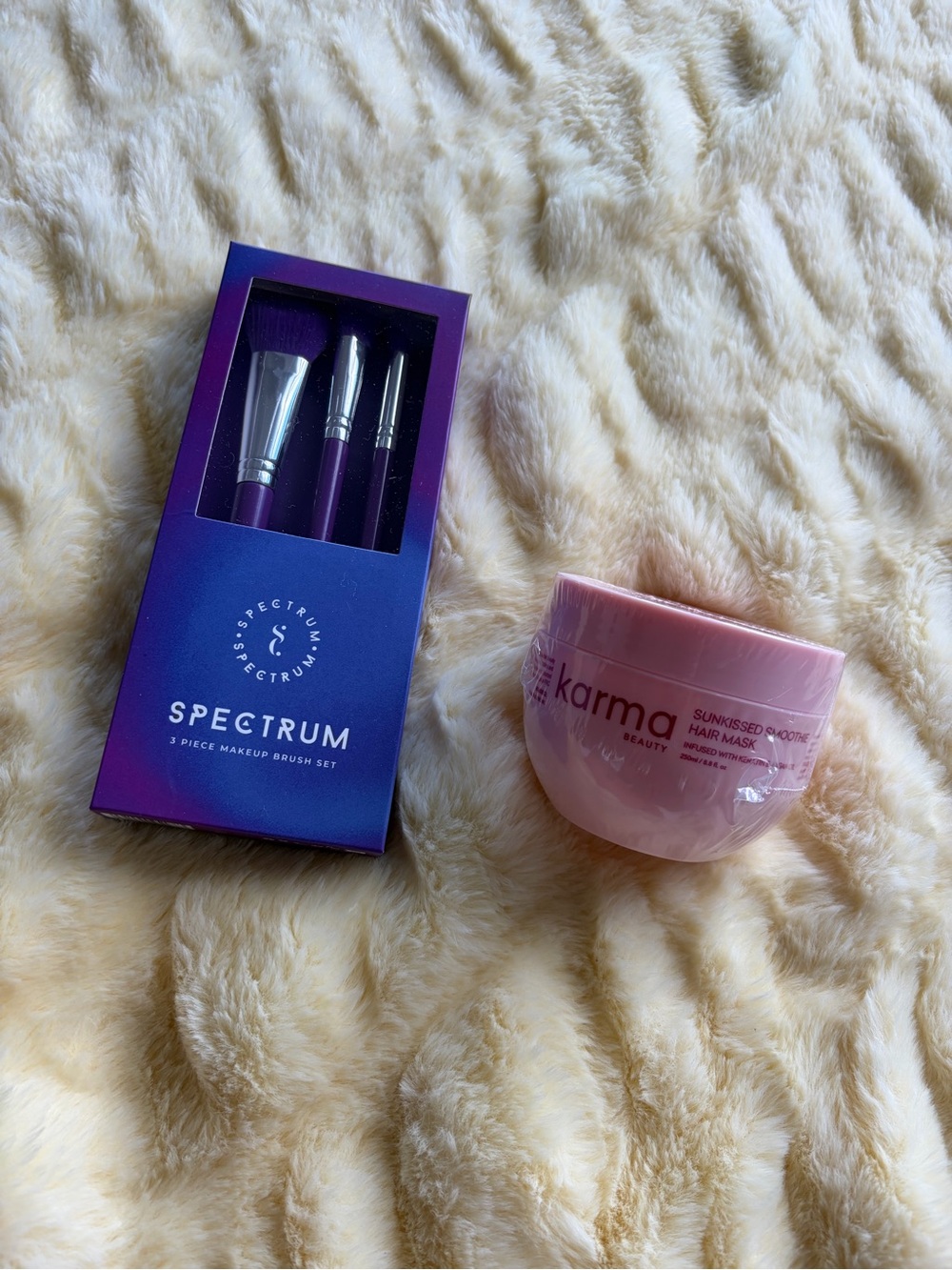 Random assorted products - hair mask and makeup brushed